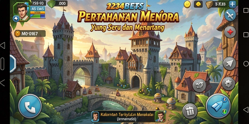 Screenshot gameplay 1234BETS menampilkan pertahanan menara yang strategis.