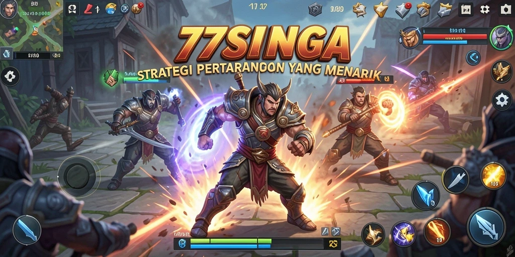 Screenshot gameplay <strong>77SINGA</strong> menunjukkan pertarungan strategis yang intens.