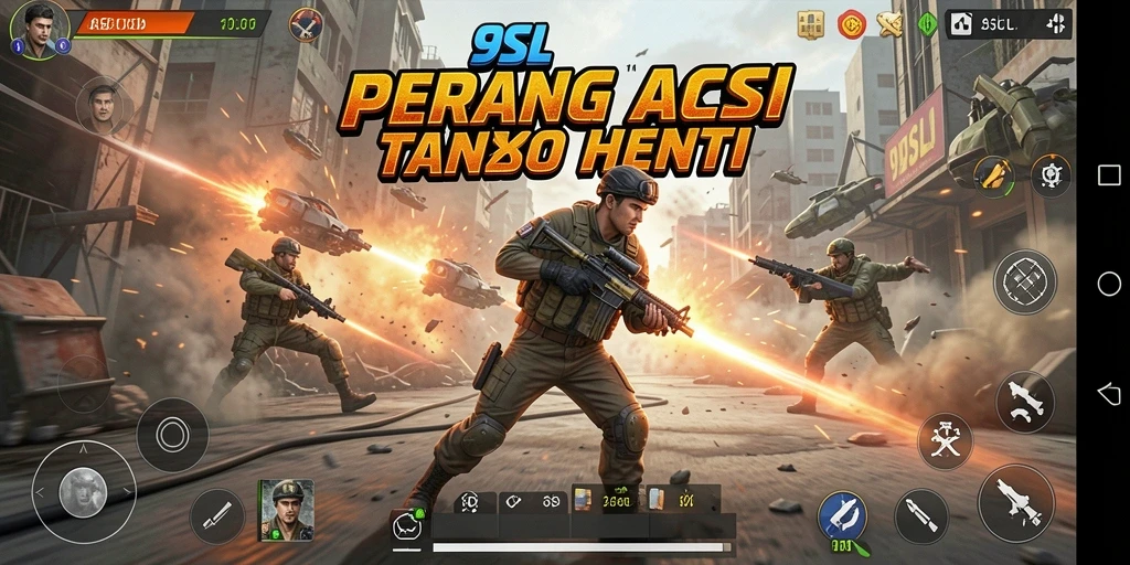 Screenshot gameplay <strong>9SL</strong> yang menampilkan aksi pertempuran intens.
