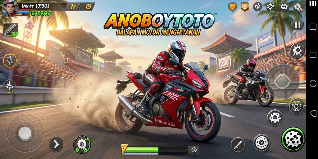 Tampilan menarik dalam gameplay balapan motor ANOBOYTOTO.