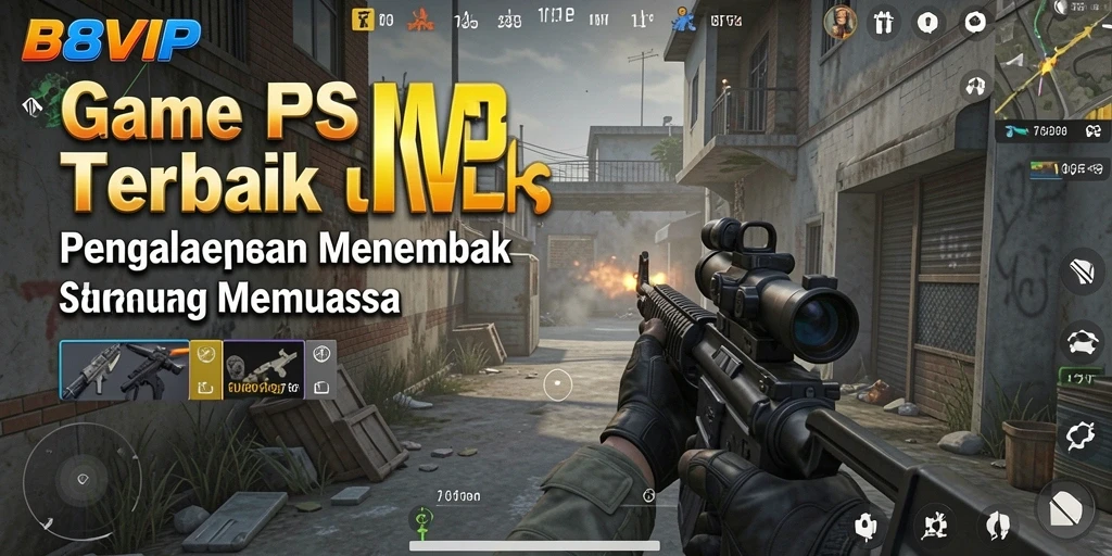 Tampilan heroik karakter dalam pertempuran FPS yang mendebarkan.