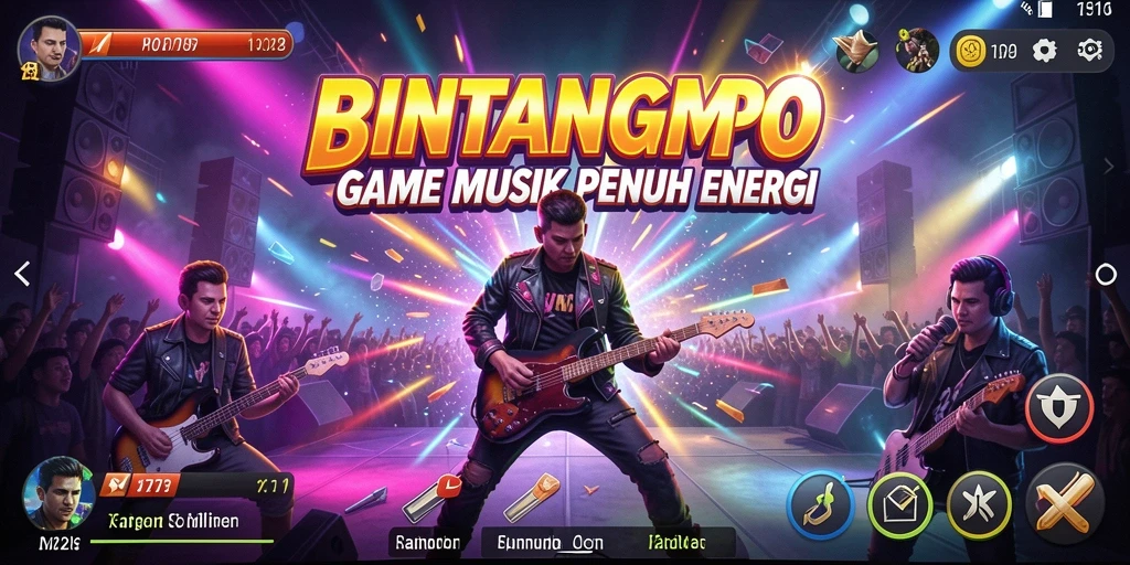Tangkapan layar menunjukkan gameplay interaktif BINTANGMPO dengan lagu yang sedang dimainkan.