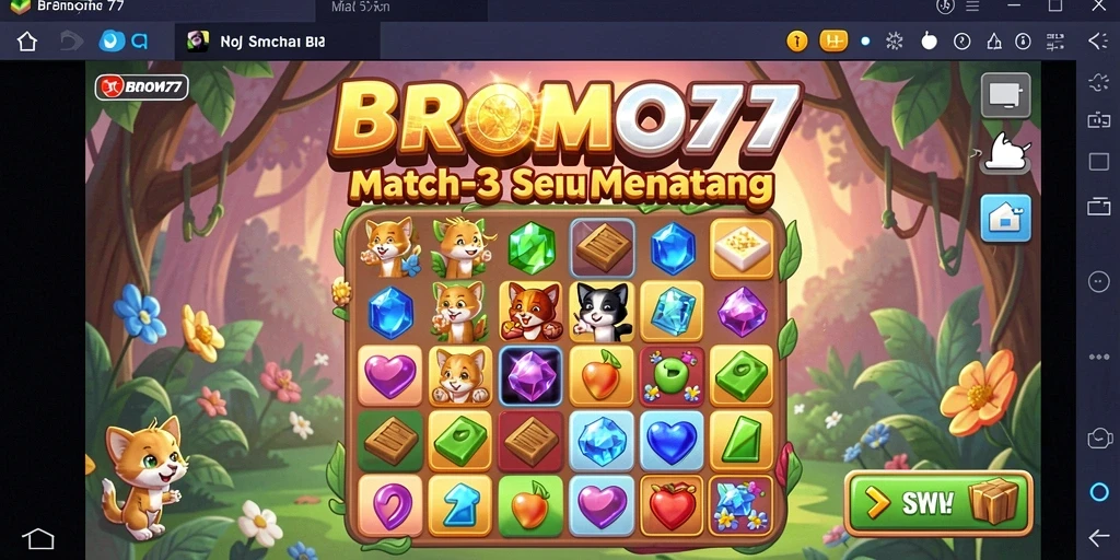 Tampilan utama gameplay <strong>BROMO77</strong> yang menarik dan penuh warna.
