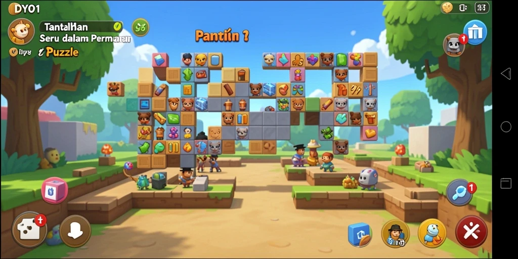 Tampilan gameplay DYO1 yang menarik dan penuh warna dalam menyelesaikan puzzle.
