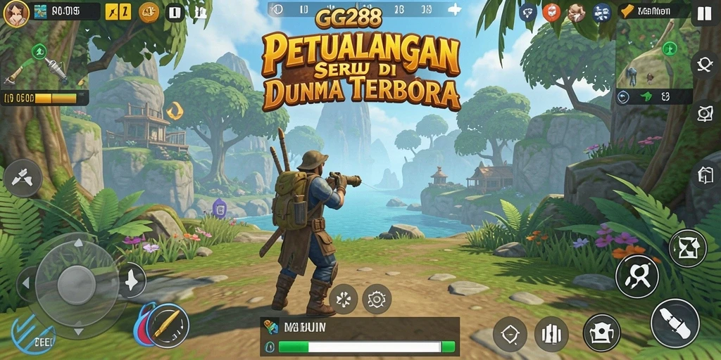 Tangkapan layar gameplay GG288 menunjukkan keindahan dunia terbuka yang luas.