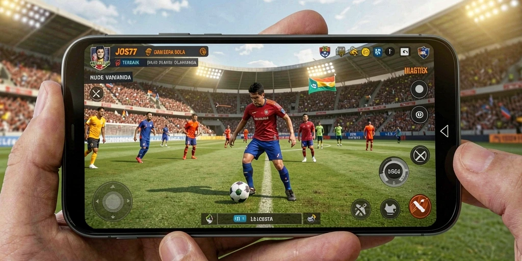 Tangkapan layar gameplay JOS77 yang menunjukkan aksi pertandingan sepak bola.