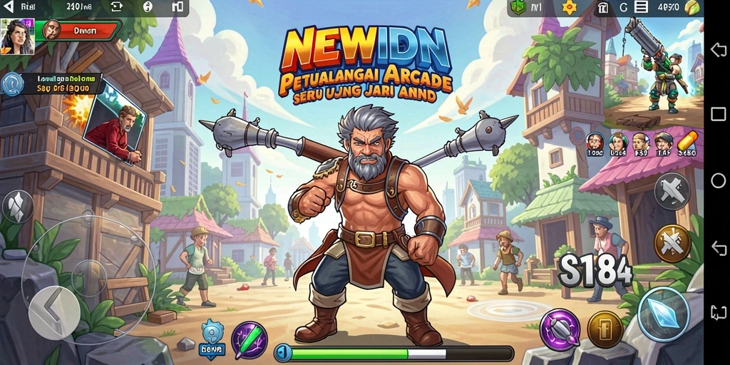 Screenshot dari gameplay seru NEWIDN menampilkan tantangan Arcade yang menarik.