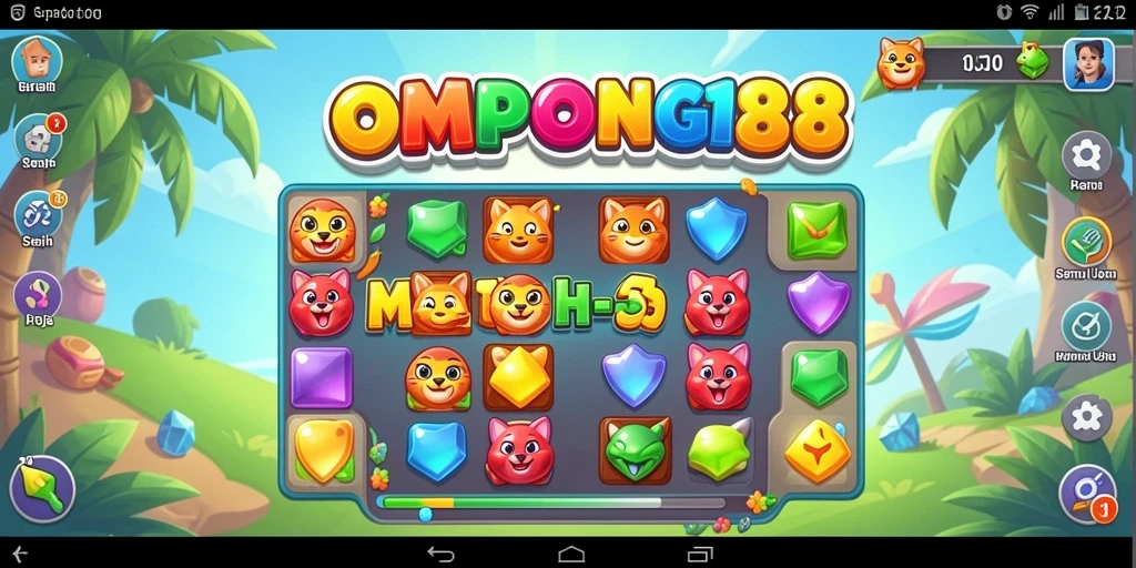 Screenshot gameplay seru OMPONG188 menampilkan tantangan Match-3.