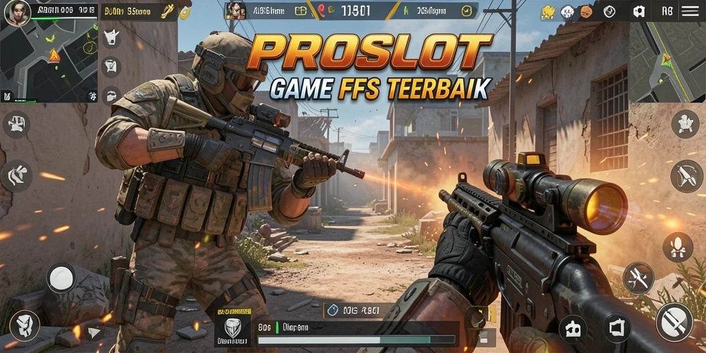 Screenshot menunjukkan aksi seru dalam gameplay FPS PROSLOT.