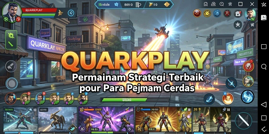 Tangkapan layar dari gameplay QUARKPLAY yang menunjukkan pertempuran strategi.