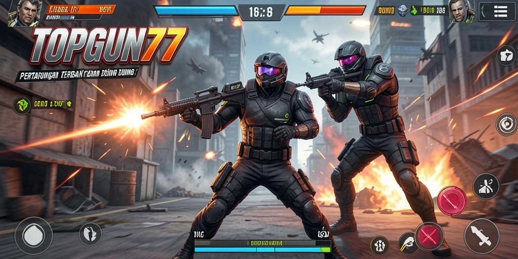 Tampilan aksi utama gameplay TOPGUN77 yang seru.