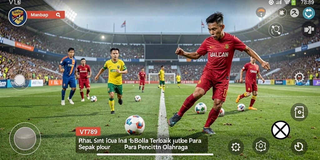 Screenshot VT789 menampilkan aksi seru di lapangan sepak bola.
