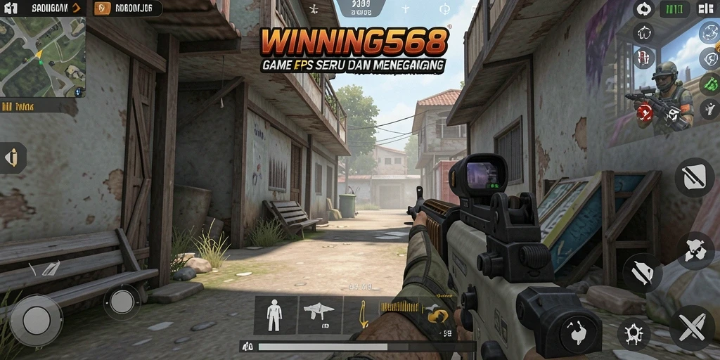 Screenshot utama WINNING568 menunjukkan aksi mendebarkan gameplay FPS.